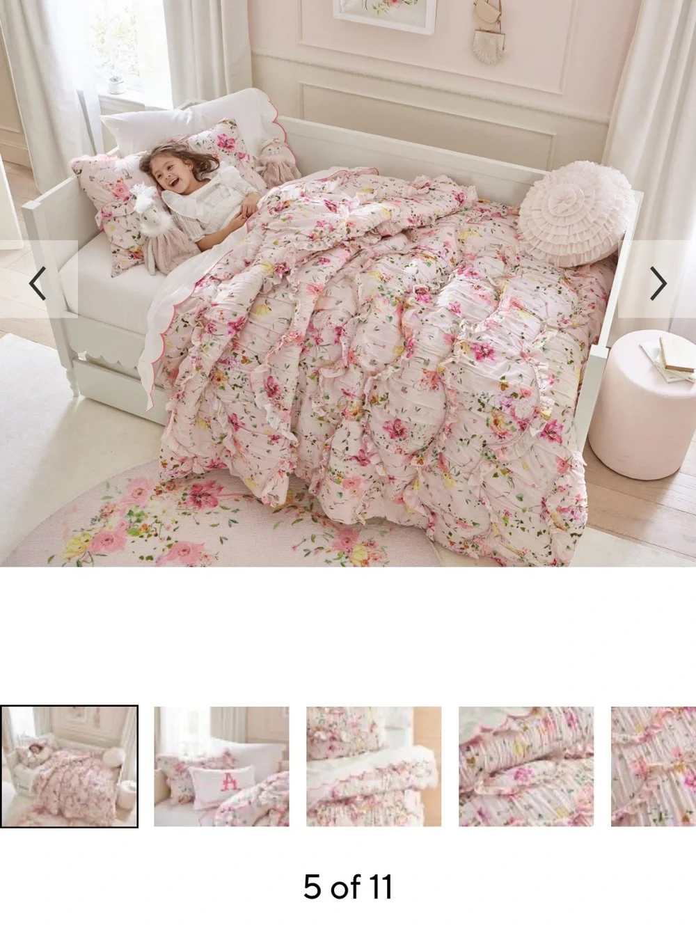 Monique Ihuillier Jolie Floral Ruffle Comforter in Light Pink